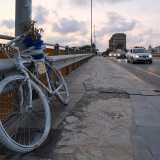 La �sua� bici si trova su via Respighi, l� dove l�uomo perse la vita il 7 novembre 2013. � appoggiata al guardrail del cavalacavia che si affaccia sul Canalone...
